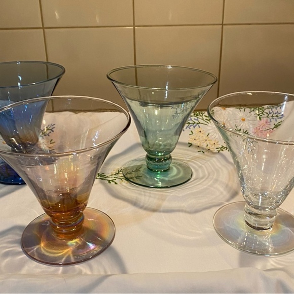 Gorgeous Antique Iridescent blown glass cups. Unbelievably glossy. Set of 3.